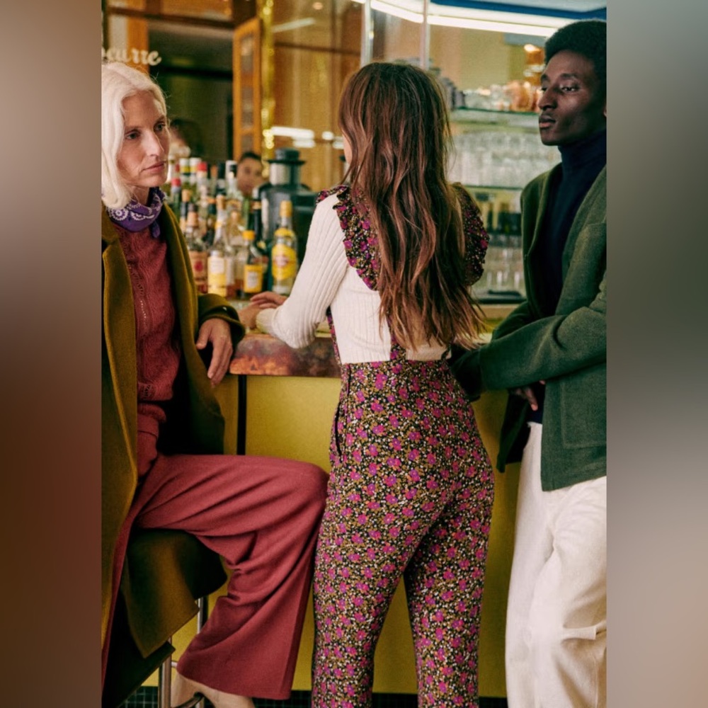 Sezane Pink Floral Ruffle-Strap Jumpsuit - Picture 2 of 12
